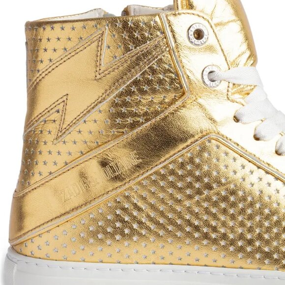Zadig & Voltaire Flash Metallic Leather High Top Sneaker in Gold - Picture 6 of 8